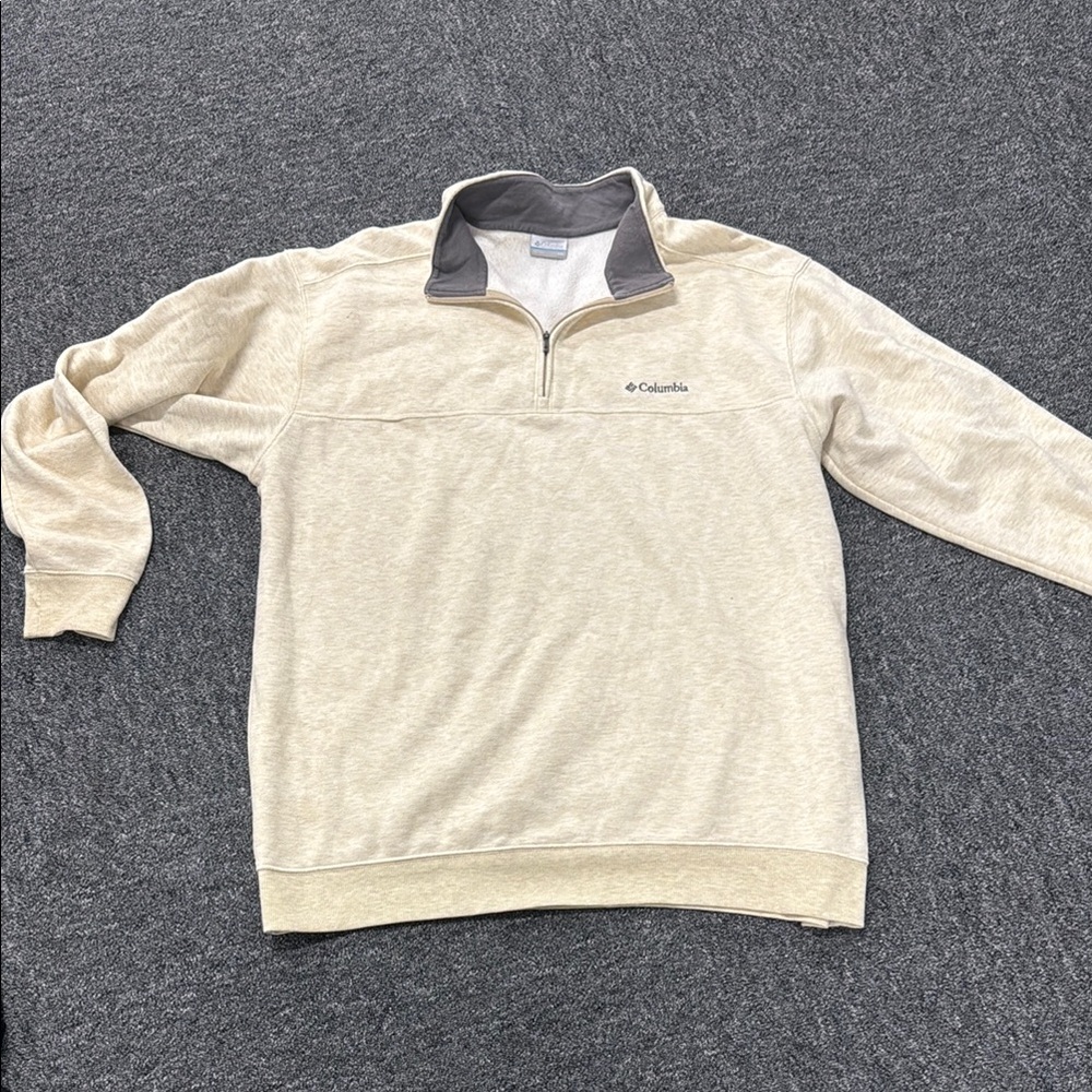 Columbia Cream Zip Up Sweater with Stand-Up Collar